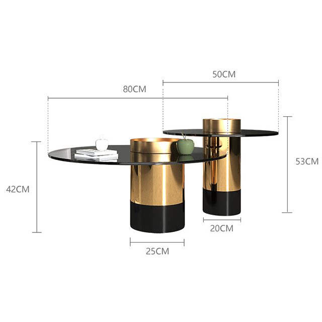 طاولتان قهوة بتصميم عصري وسطح زجاجي لامع-CT0245